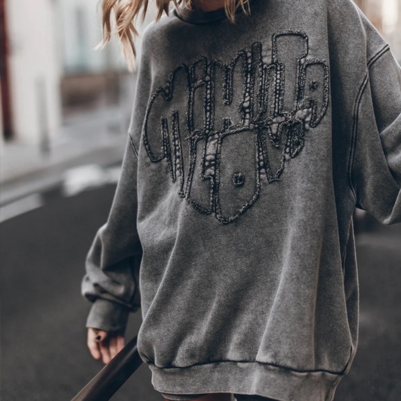 MIKUTA oversized grey black faded distressed sweatshirt - Picture 7 of 15